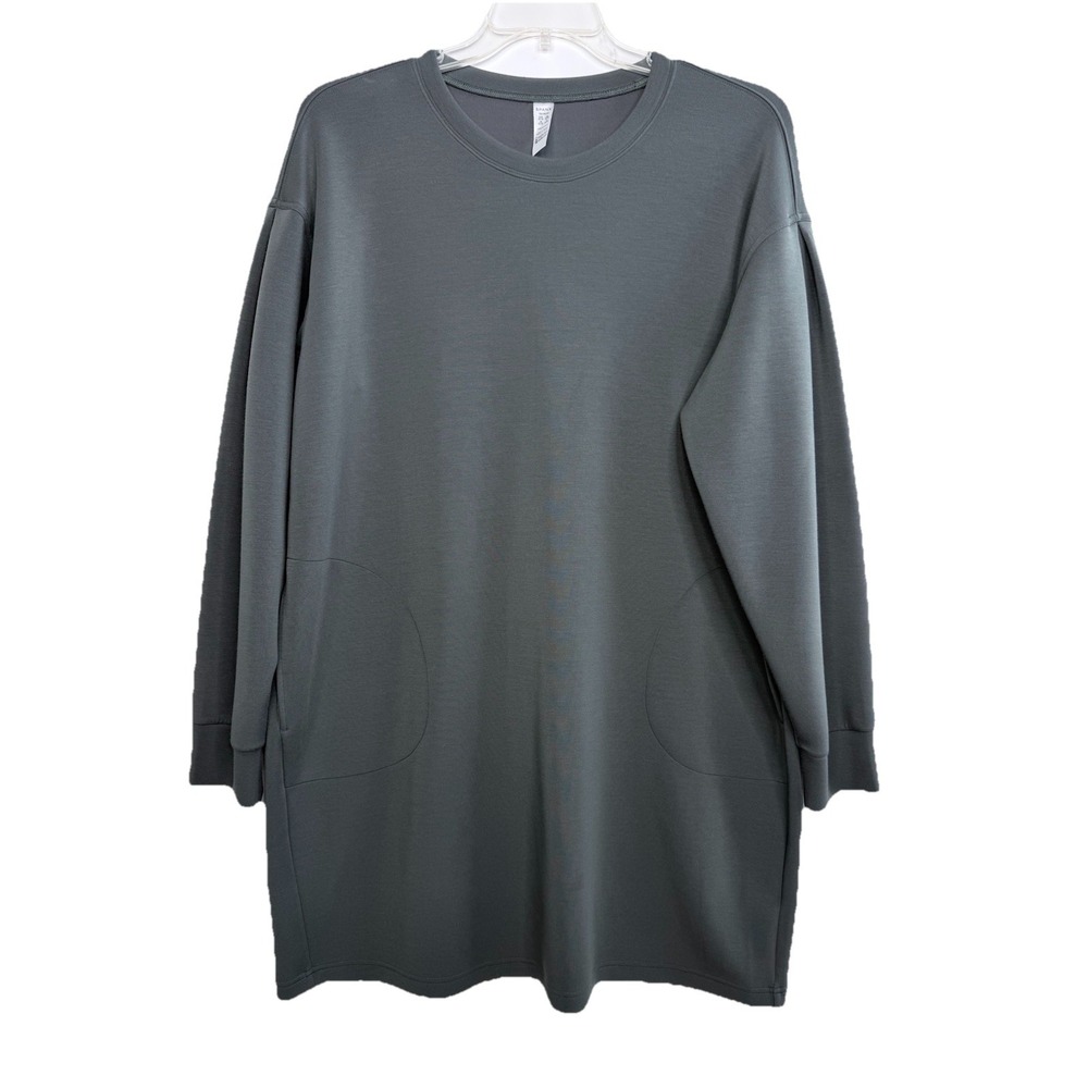 Spanx Air Essentials Crew Neck Long Sleeve Dark Palm Green Size 1X Pockets - Picture 2 of 6
